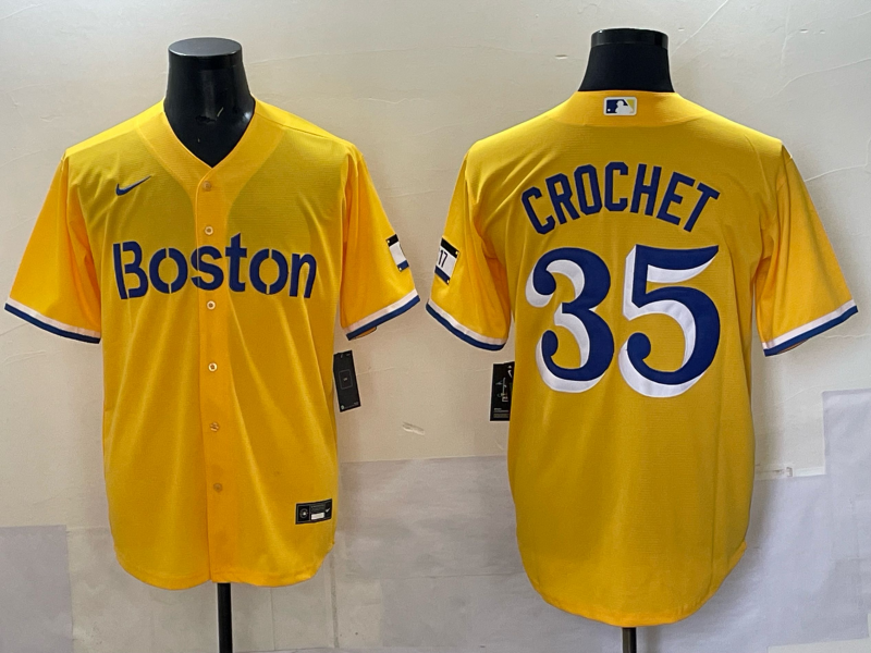 Men 2025 Boston Red Sox #35 Crochet yellow Nike MLB Jersey style 002